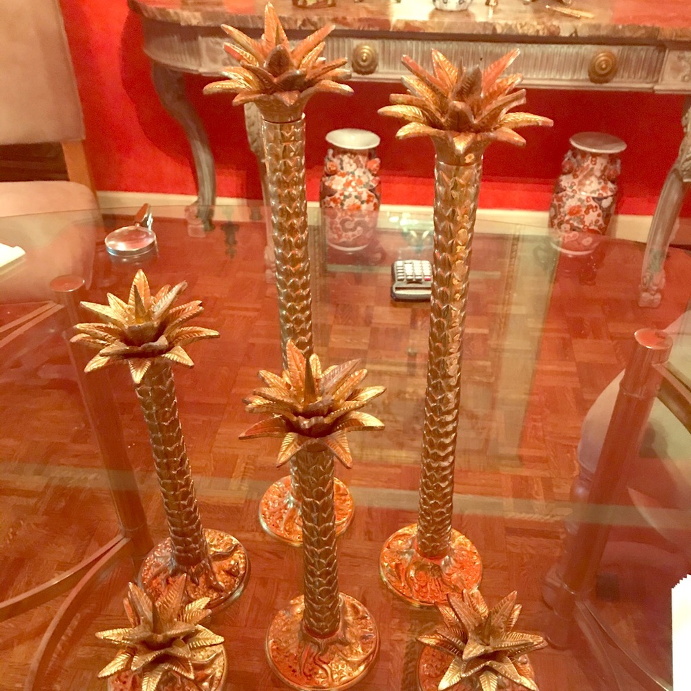 Maitland Smith Vintage Brass Palm Candlesticks